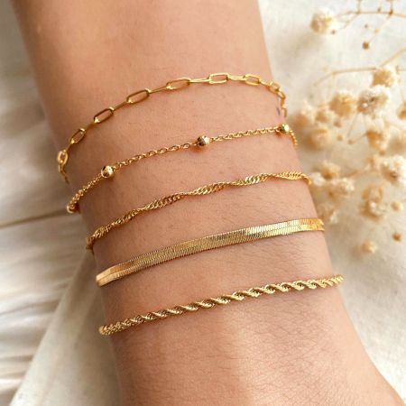 18K Gold Plated Bracelet Set â€“ Paperclip, Herringbone, Rope & Snake Styles